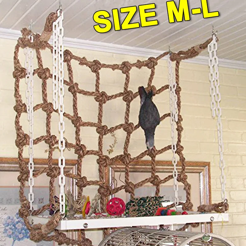 1pc Durable Parrot Birds Climbing Net Parakeet Swing Play Rope Ladder Chew Toy 40*40cm/60*60cm durable parrot swing utility nontoxic soft multipurpose hemp rope climbing net for cockatoo parrots small pets birds
