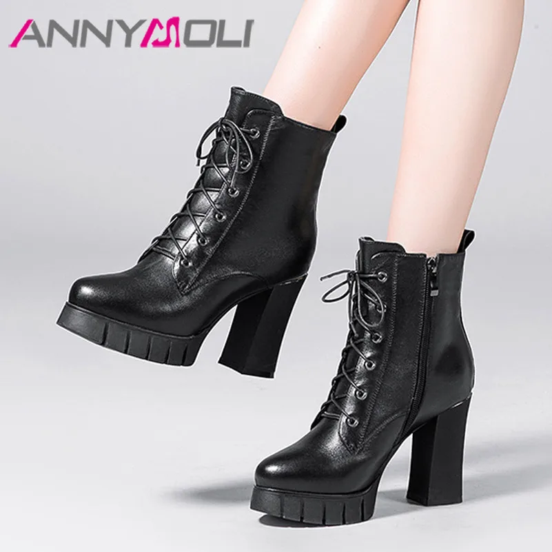 Ботильоны женские зимние из натуральной кожи на массивном каблуке молнии|Зимние