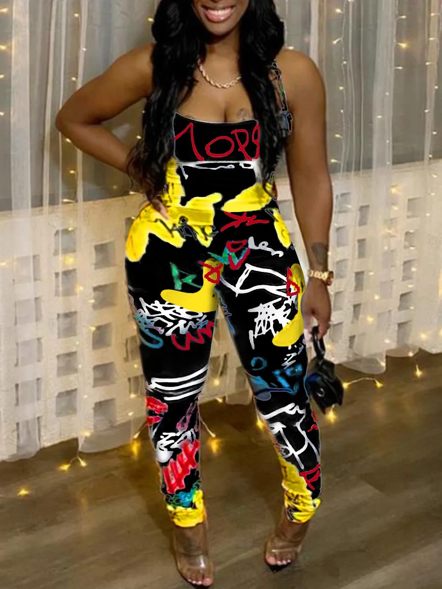 Женский Длинный комбинезон на бретелях облегающий сексуальный спортивный