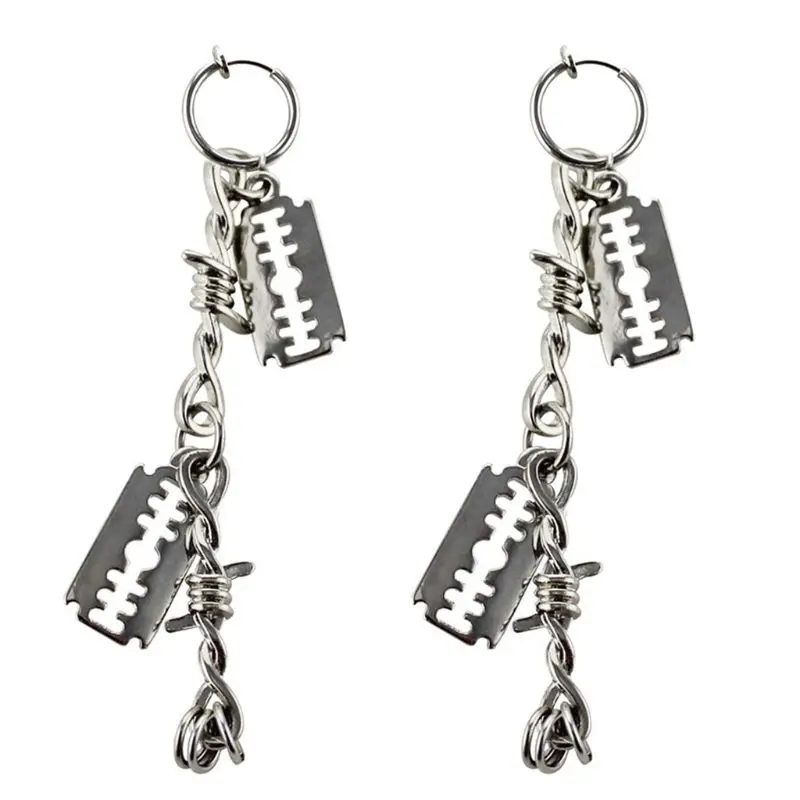 

Fashion Men Women Ear Hoop Earrings Personality Blade Chain Tassel Pendant Punk No Pierced Long Ear Clip Jewelry Gifts
