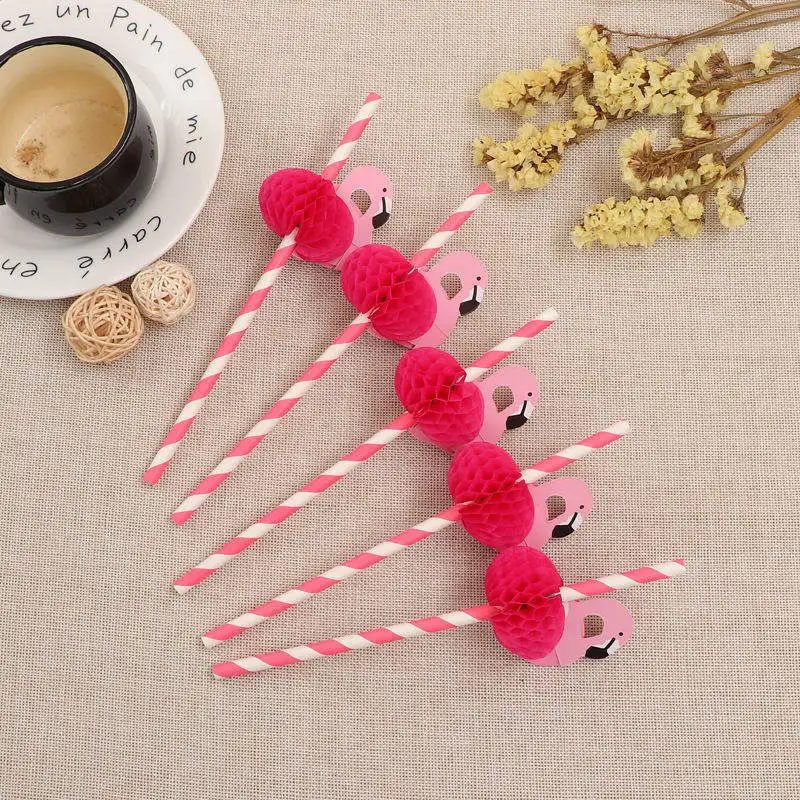 Pink Straws 10pcs 6 шт./лот Фламинго попкорн коробка дети день рождения поставки Фламинго коробки с днем рождения коробки для попкорна Фламинго вечерние поставки - Цвет: Pink Straws 10pcs