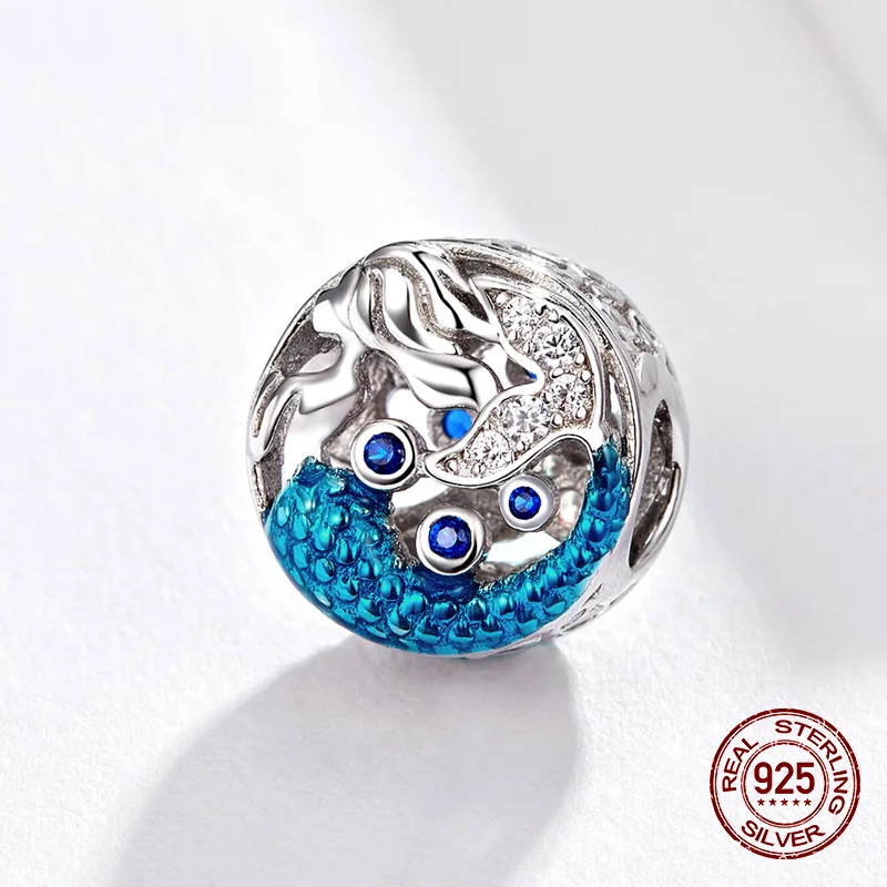 Womak Русалка Синий CZ кулон подходящее украшение очаровательный браслет из