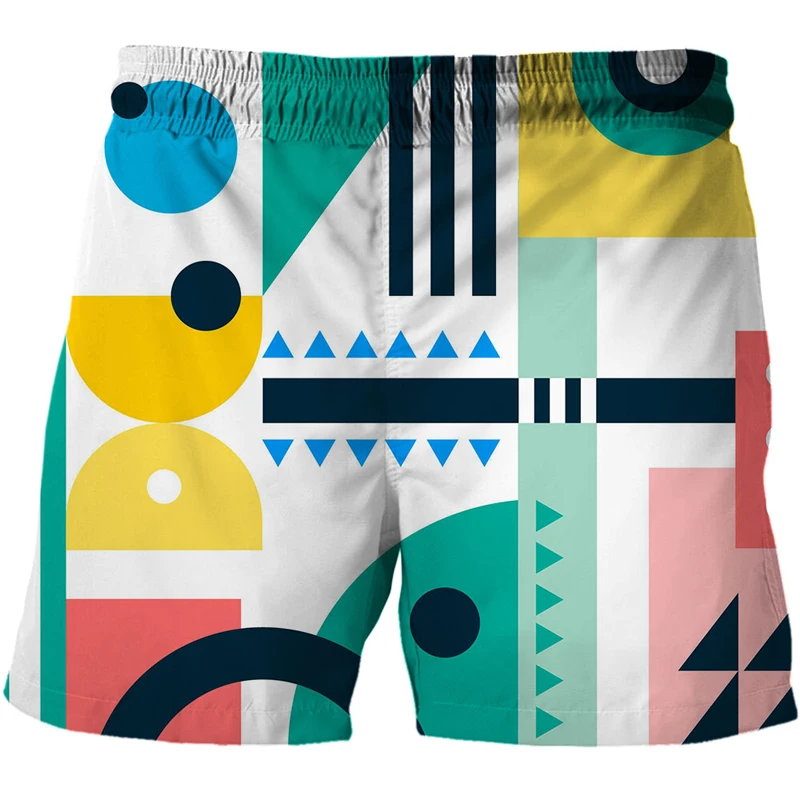 

Abstract pattern Male Casual 3D Printed Summer style short sleeve lGeometry hip hop Board Shorts Quick Dry Shorts Funny Swimsui