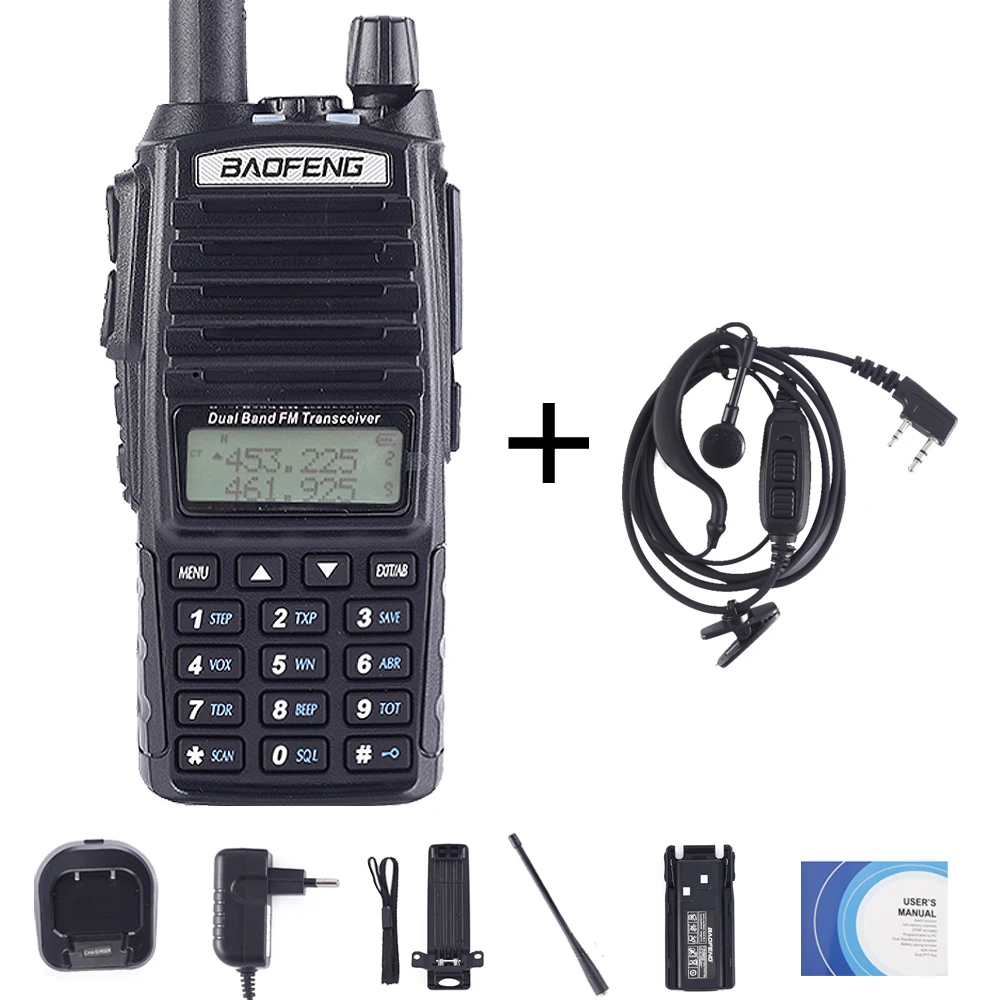 BaoFeng UV-82 рация Двухдиапазонная 136-174/400-520 МГц FM Ham двухстороннее радио УКВ УВЧ, охотничий трансивер, рация UV82 - Цвет: UV82-EarP