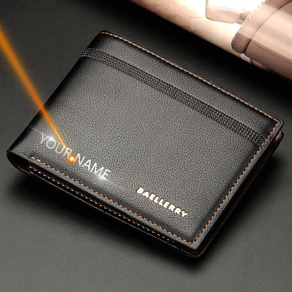 2021 New Men Wallets Name Customized Card Holder High Quality Male Purse PU Leather Business Men Wallets Carteria