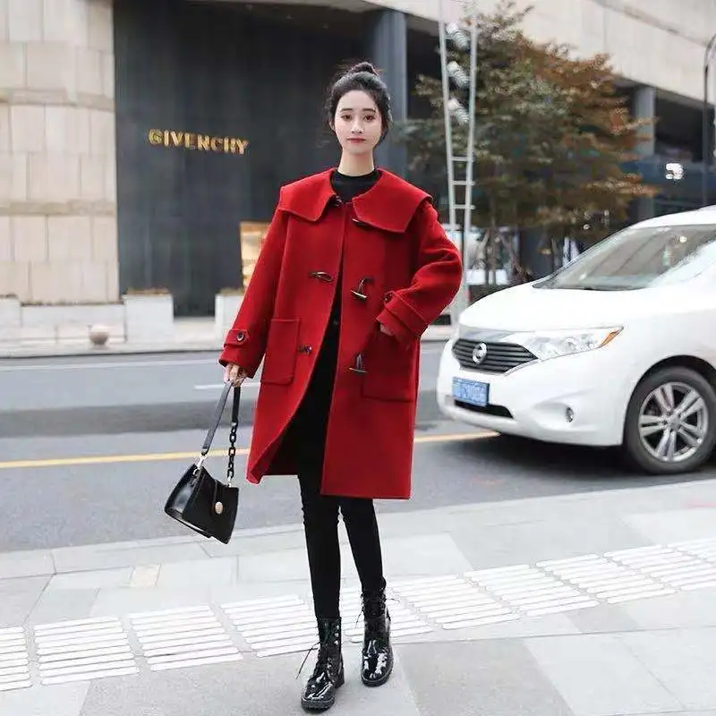 

Женское осенне-зимнее шерстяное пальто, новинка 2021, Кашемировое винтажное элегантное пальто с длинным рукавом, модная верхняя одежда, женск...