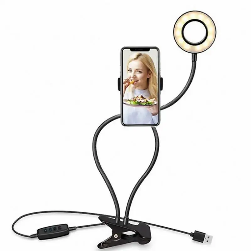 

Clip-on Mobile Phone Stand Holder with LED Ring Flash Light for Video Blogger Multifunctional Vientiane Hose