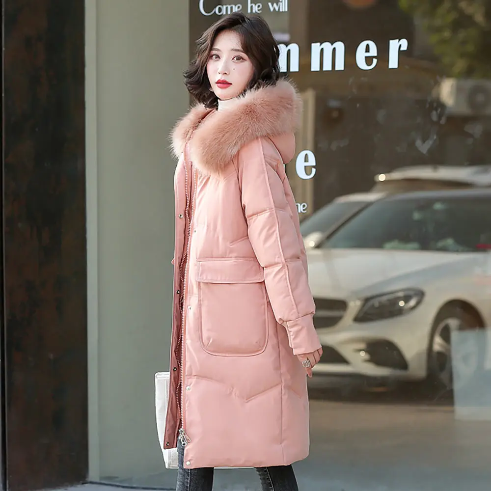 Vielleicht Fur Collar Long Hooded Parkas 2021 New Winter Jacket Women Big Pocket Loose Cotton Padded Winter Coat Women Clothing