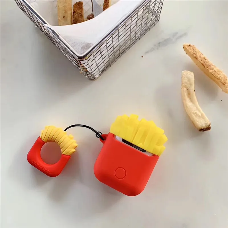 Fun Cartoon French Fries Wireless For Airpods Air Pods Eaphone Charging Box Case Couples Soft TPU Cover Cases With The Ring | Электроника
