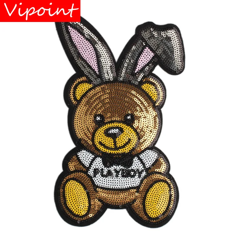 Вышивка блестками медведь патчи для куртки значки медведя Аппликации рюкзак JW