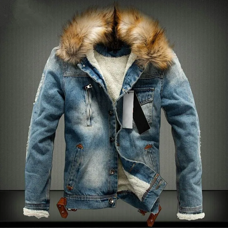 Мужская джинсовая куртка светло-голубая уличная с шерстяной подкладкой