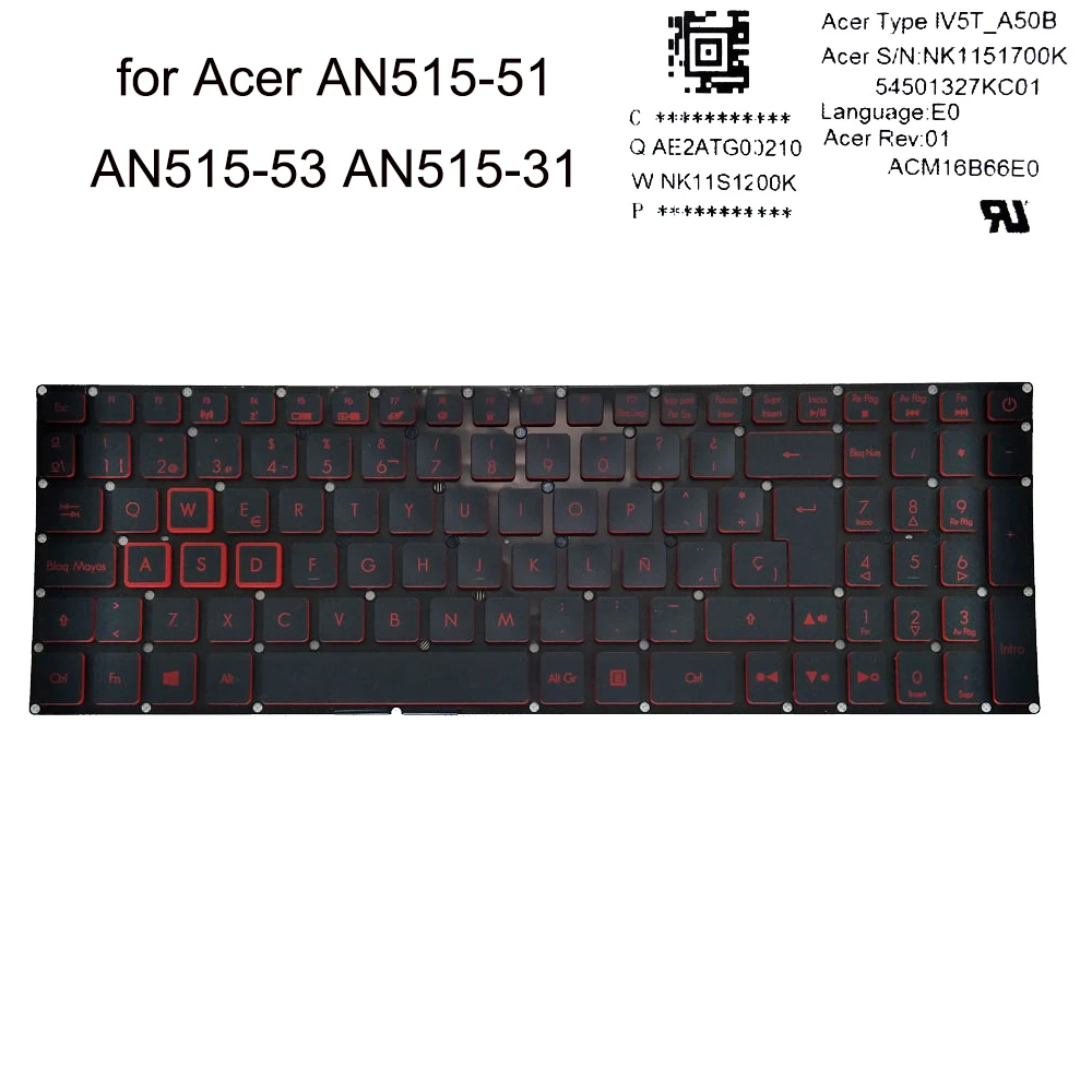 AN515 Backlit spanish keyboard pc For Acer Nitro 5 AN515-51 AN515-52 AN515-53 AN515-41 AN515-42 AN515-31 Spain laptop NK1151700K