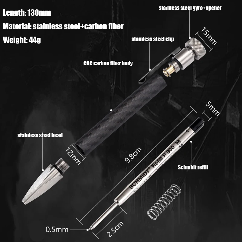 Murah Serat Karbon EDC Stainless Steel Pena Taktis Multifungsi Bisnis Pena Gyro Pena