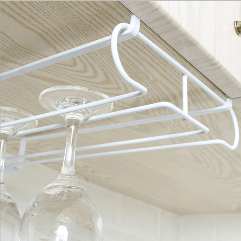 

Wine Glass Holder Under Cabinet Rack Storage Organizer Stemware Racks Double Row Hanger Shelf Metal Racks