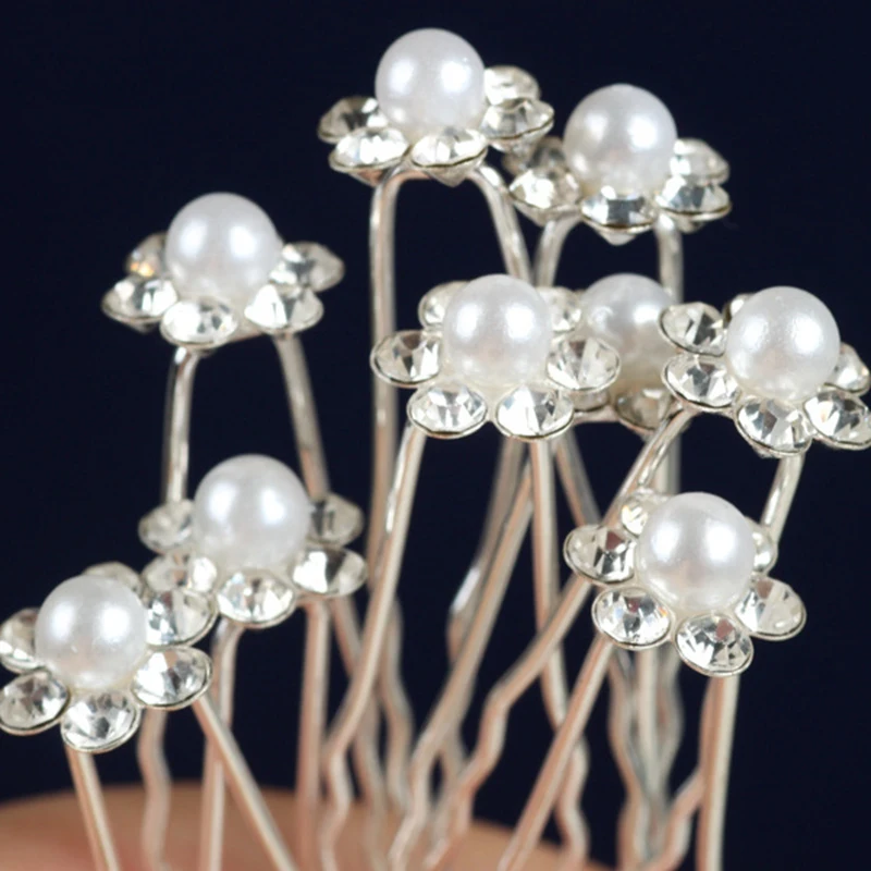 40 Пак Свадебный ободок с жемчужинами цветок заколки для волос кристаллами зажимы