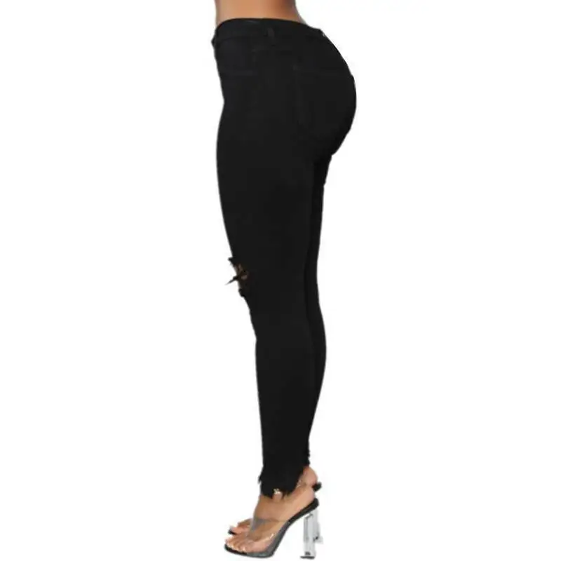 

Women Skinny Ripped Distressed Pencil Pants Stretch Jeggings Slim Fit Trousers
