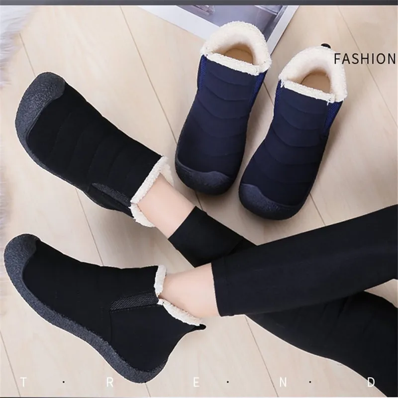 

Autumn Winter Couple Fashion Cotton Boots Flat Bottom Warm Casual Soft Cotton Shoes Cross-border Plus Velvet Snow Boots