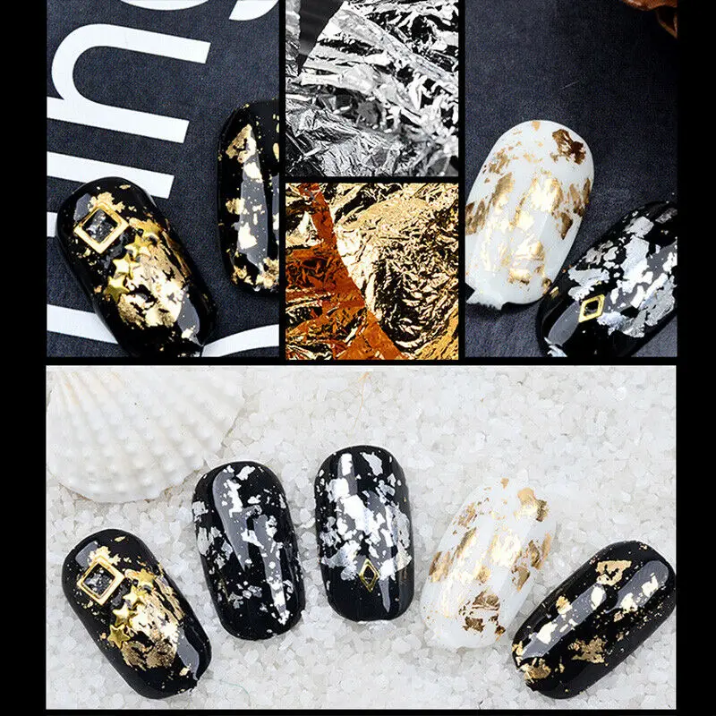 1 коробка наклеек для ногтей Серебряная Золотая нестандартная алюминиевая