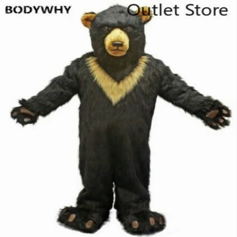 Плюшевый костюм талисмана медведя черный свирепый Fursuit платье для косплея с