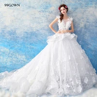 99gown women lace simple 2021 a line luxury handmade flower tulle sleeveless bridal wedding dress