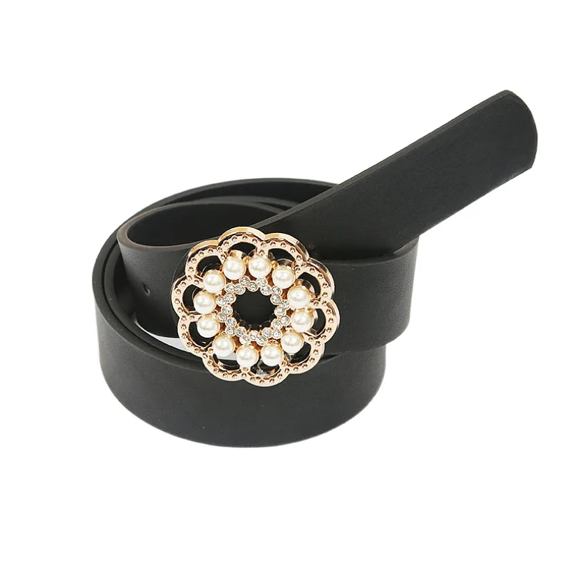 

2020 Luxury Brand Belt for Women Waist Pearl Belts Female Waistband Woman Black Gold Buckle Straps