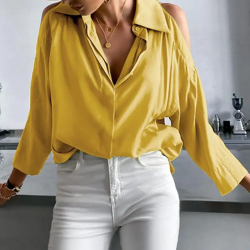

Autumn Blouse 2022 VONDA Women Long Sleeve Tops Ladies Turn-down Collar Button Up Pleated Solid Shirt Blouse Blusas Femininas