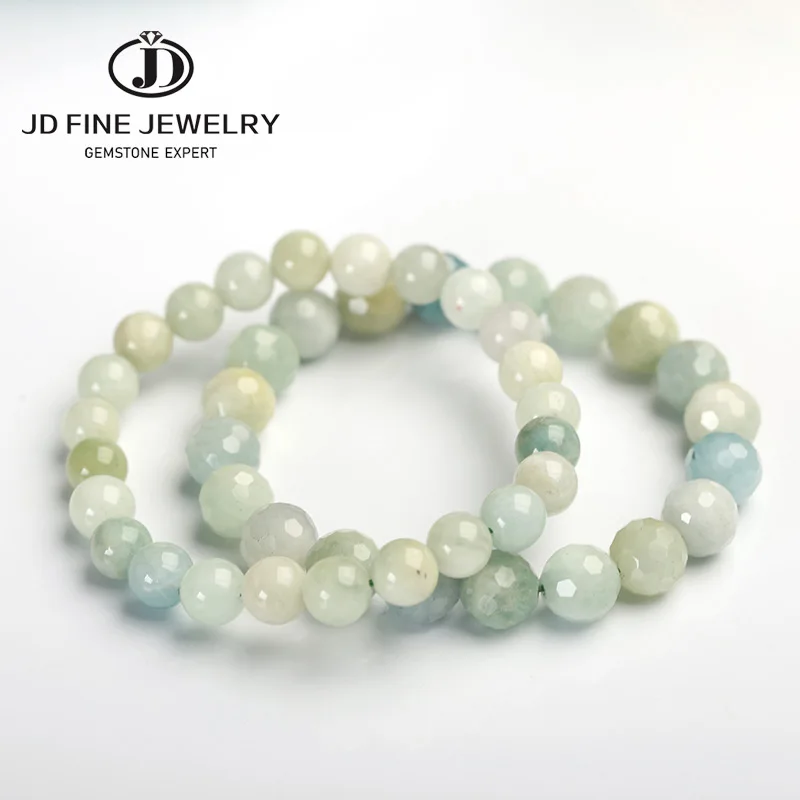 JD Natural Dream Aquamarine Bead Bracelets Women Colorful Sea Water Reiki Healing Round Stone Bangles Female Jewelry Gifts