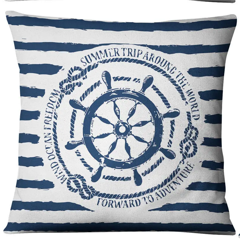 

American sea style linen pillow set Mediterranean home fabric Sofa cushion cover anchor nautical home cushion