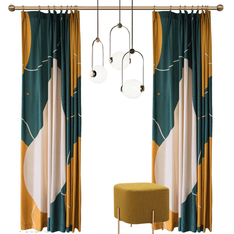 

Modern Living Room Curtains Thick Cloth Curtain Geometric Printed Blinds Creative Backdrop Luxury Drapes Nordic Window Decor