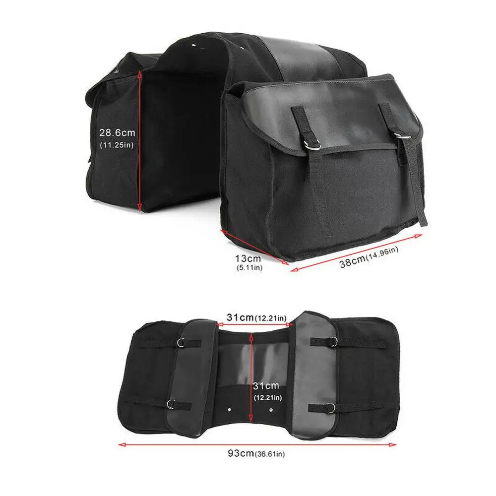 Motorbike Touring Saddle Bag Motorcycle Black Canvas Waterproof Panniers Box CSV |
