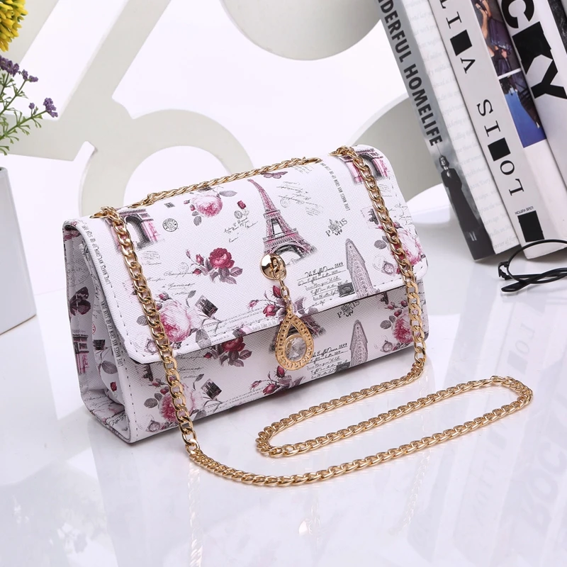 

Shoulder bags for women Handbag leather crossbody Messenger Chain Cartoon Young Ladies Purses cute Paris Eiffel Tower Fashion