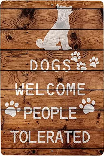 

Worldwood Retro Metal Tin Sign,Dogs Welcome People Tolerated,Metal Wall Decor,Vintage Man Cave Decor,Funny Art Decorative,Thick