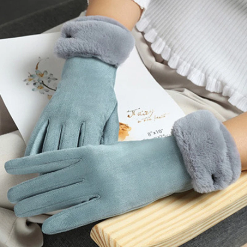 

2022 New Fashion Women Gloves Autumn Winter Cute Furry Warm Mitts Full Finger Mittens Women Outdoor Sport Female Gloves Screen