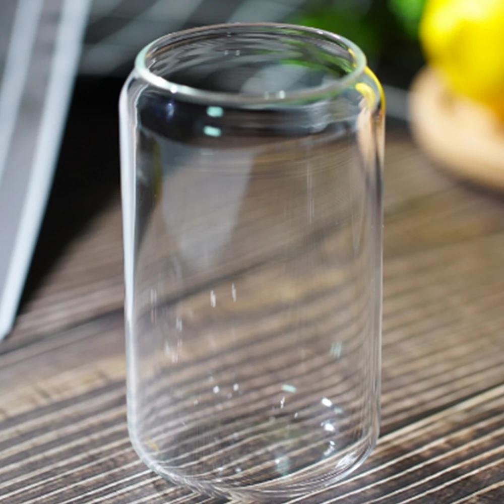 

Creative Glass Cup Can Shape Tea Juice Milk Coffee Mug Wine Glass Drink Cups Glass Durable Drinkware Cups Transparent Mugs