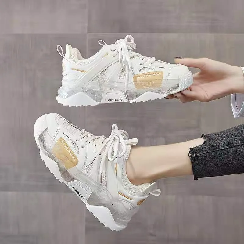

Shoes For Women 2021 Platform Shoes Breathable Mesh Cool Casual Beige Sports Footwear Chunky Sneakers Woman Vulcanize Shoes