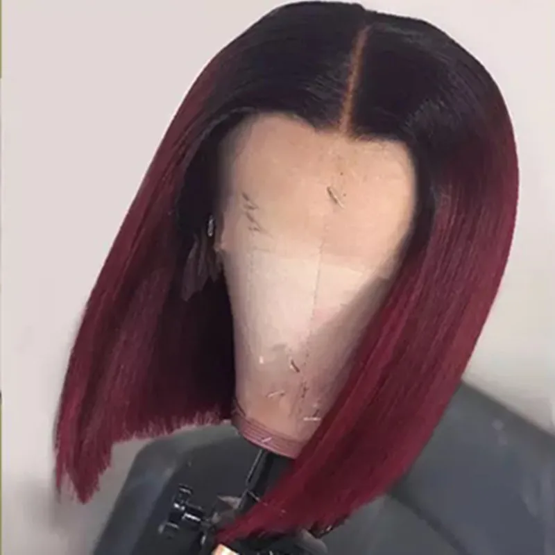 

Ombre Burgundy 99J Lace Front Wig 10 Inches Short Bob Lace Wig Natural Hairline With Baby Hair for Black Women