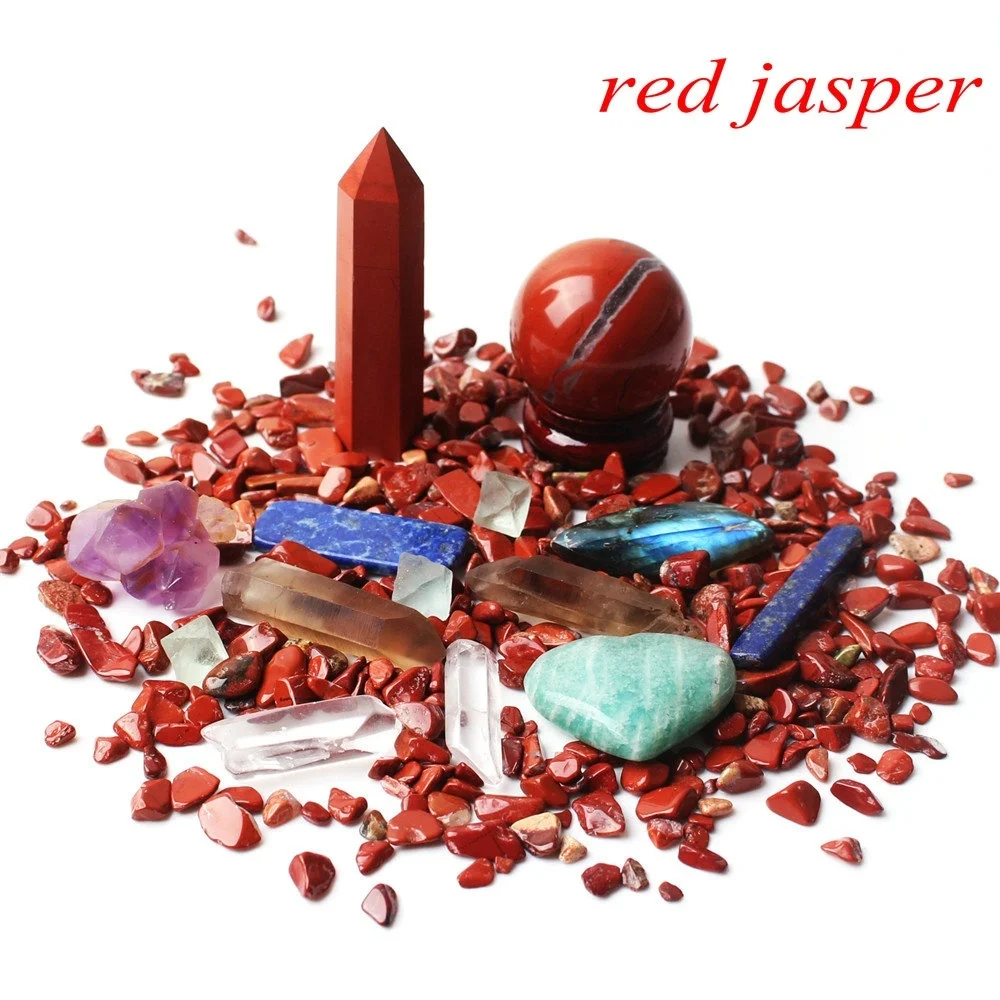 Red jasper 1 комплект много смешанных натуральных кристаллов обелиска шариковая палочка сердце гравий минералы образец рейки целебная домашняя декоративная статуэтка - Цвет: Red jasper