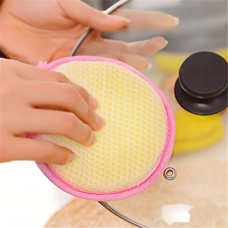 Круглая эффективная губчатая щетка для мытья чаши двусторонняя случайный цвет