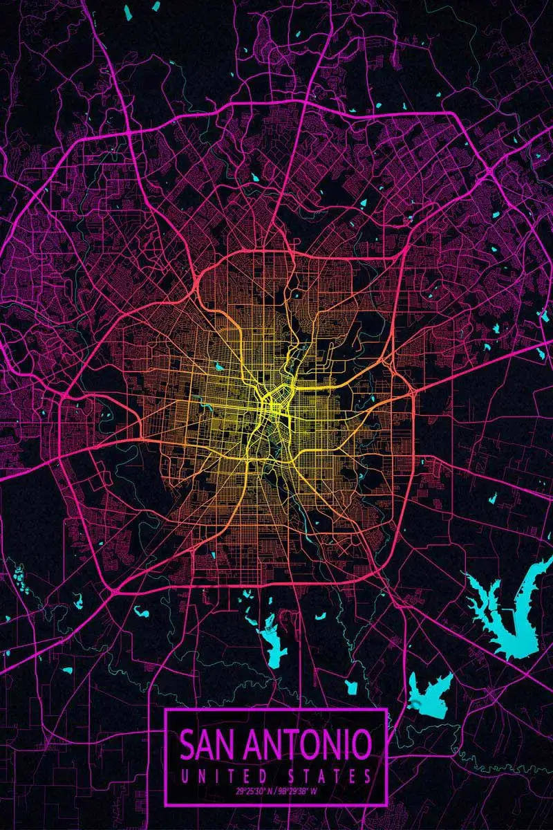 

San Antonio City Map Neon Retro Vintage Metal Sign Tin Sign Tin Plates Wall Decor Neon Sign For Home Man Cave Cafe