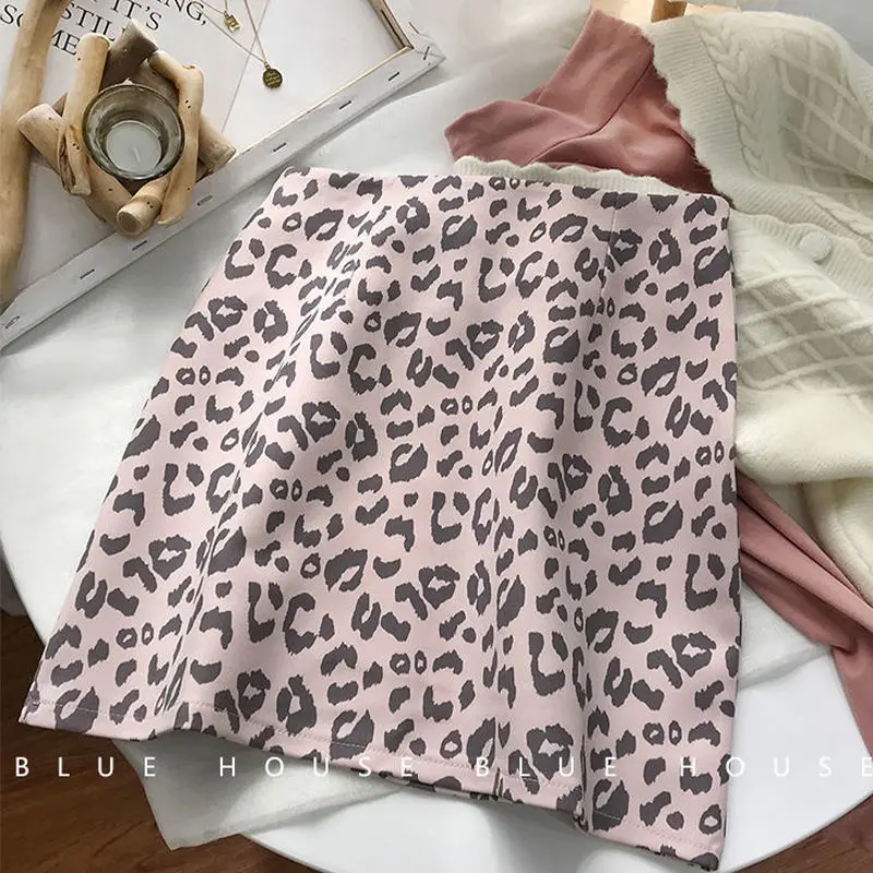 

Leopard print a-line dress 2021 new South Korean version of the high waist show thin bag butt skirt small Qingxin half-length sk