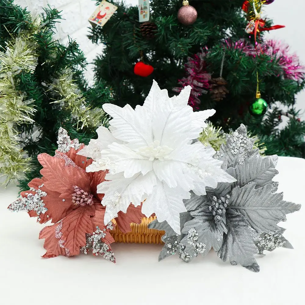 Искусственные цветы сделай сам 20 см украшение с блестками пуансетия товары для