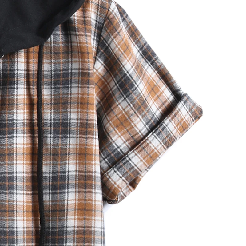 

2021 Spring Summer Men's Shirts Slim Fit Men Short Sleeve Hooded Shirt Cotton High Quality Men Plaid Shirt Male Casual Men Shirt