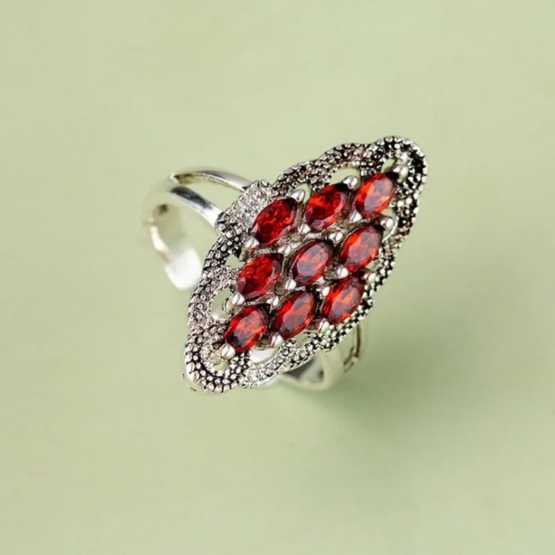 925 Silver Ring Korean Fashion Red Garnet Zirconium Women's Adjustable Rhombus | Украшения и аксессуары