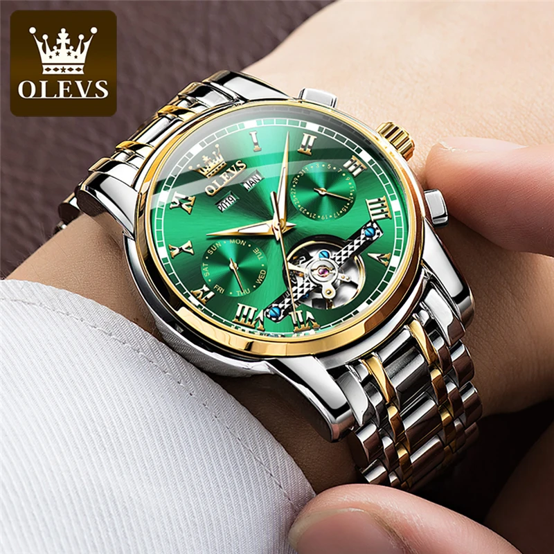 OLEVS Automatic Watch Men Top Brand Luxury Full Steel Sport Watch Casual Waterproof Men Tourbillon Mechanical Wristwatches 6607