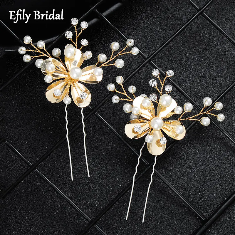 

Efily Gold Color Flower Pearl Hairpin Rhinestone Hair Jewelry for Women Wedding Hair Accessories Bridal Headwear Bridesmaid Gift