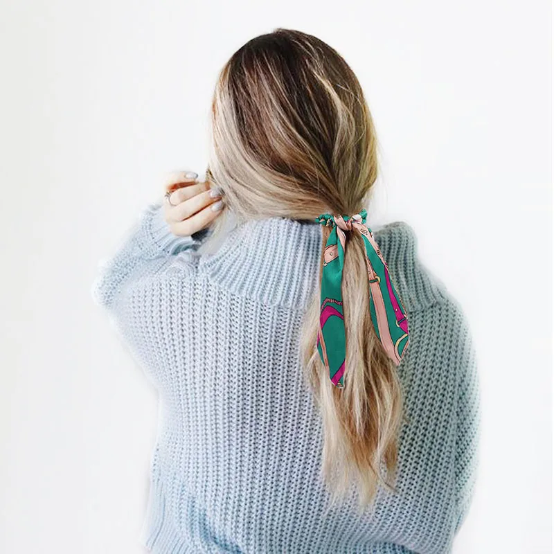 Хвост шарф резинки для волос женщин галстук-бабочка Цветочный принт лента