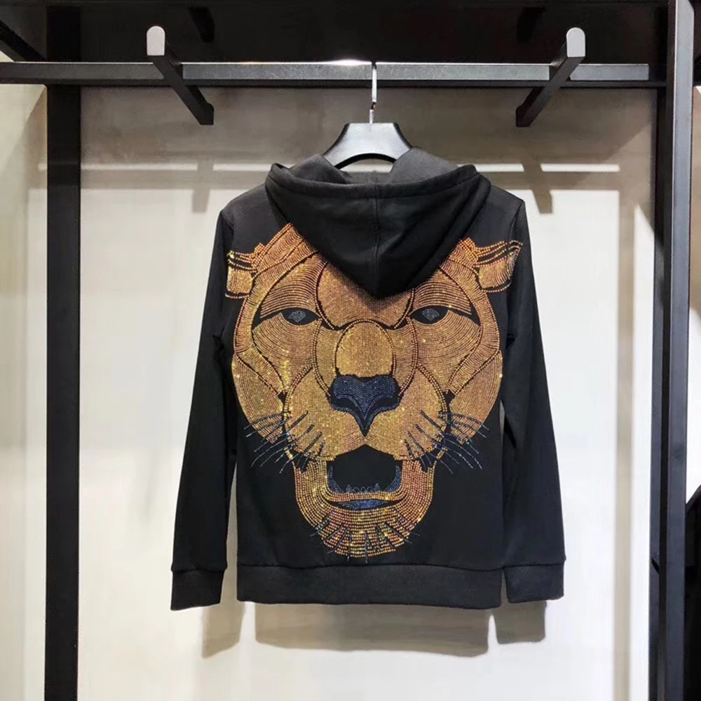 Брендовая одежда мужские спортивные штаны Стразы с большим львом свитшот