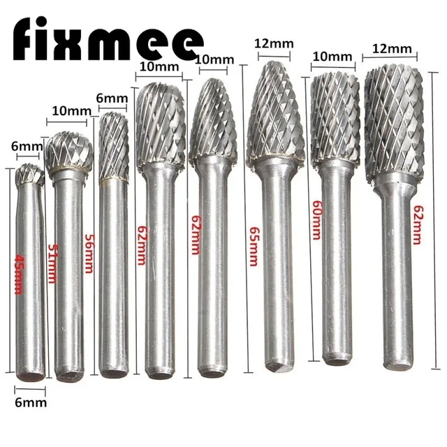 

8pcs/set Tungsten Carbide Burr Bit 1/4 Inch 6mm Rotary Cutter Files CNC Engraving Set Double Rotary Tool Best Price