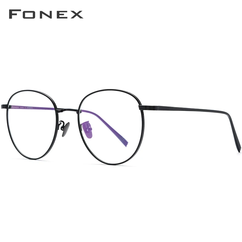 FONEX, чистый титановый рецепт, очки для мужчин, ультралегкие, круглые, для близорукости, оптические очки, оправа для женщин,, розовое золото, очки 886 - Цвет оправы: Черный