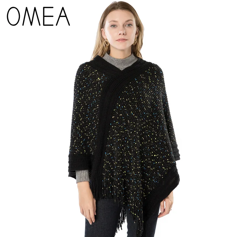 OMEA трикотажный пуловер пончо из шерсти и кашемира женский шарф зимнее с